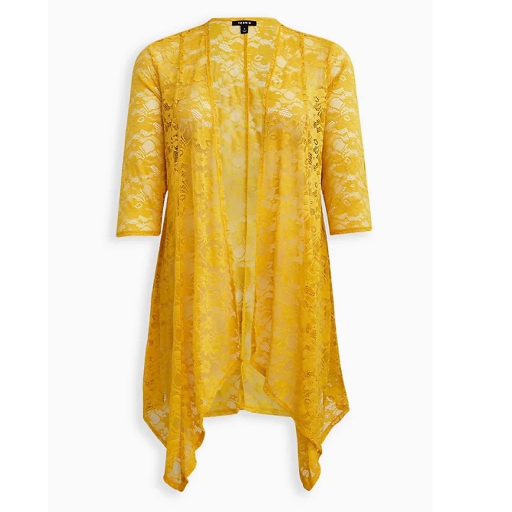 DRAPE FRONT KIMONO - LACE YELLOW